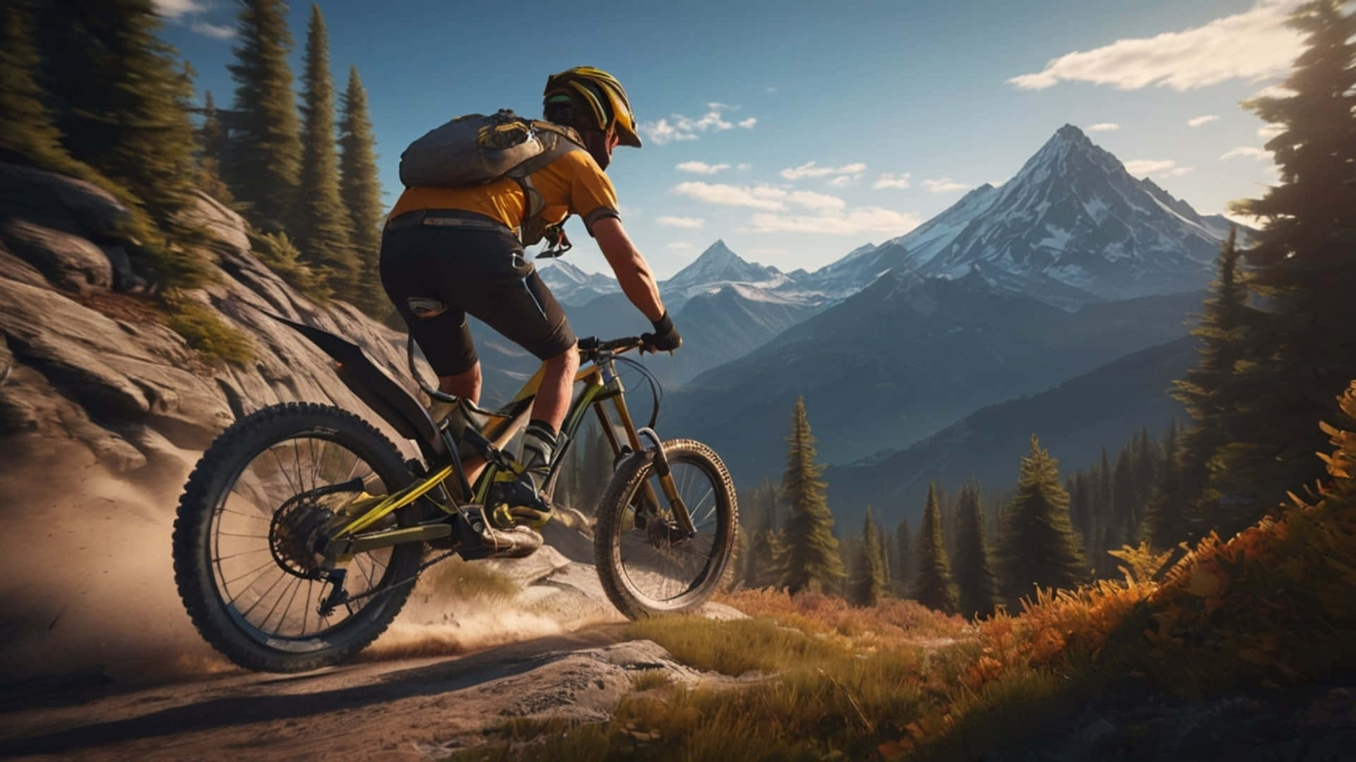 Mountain Biking Adventure Sunset Background