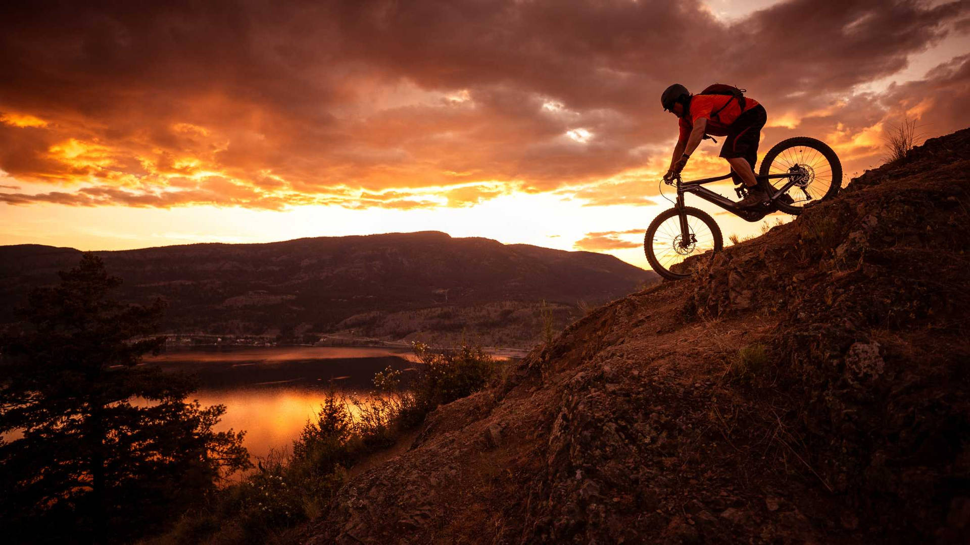 Mountain Biking Sunset Mountain Downhill Terrain Background