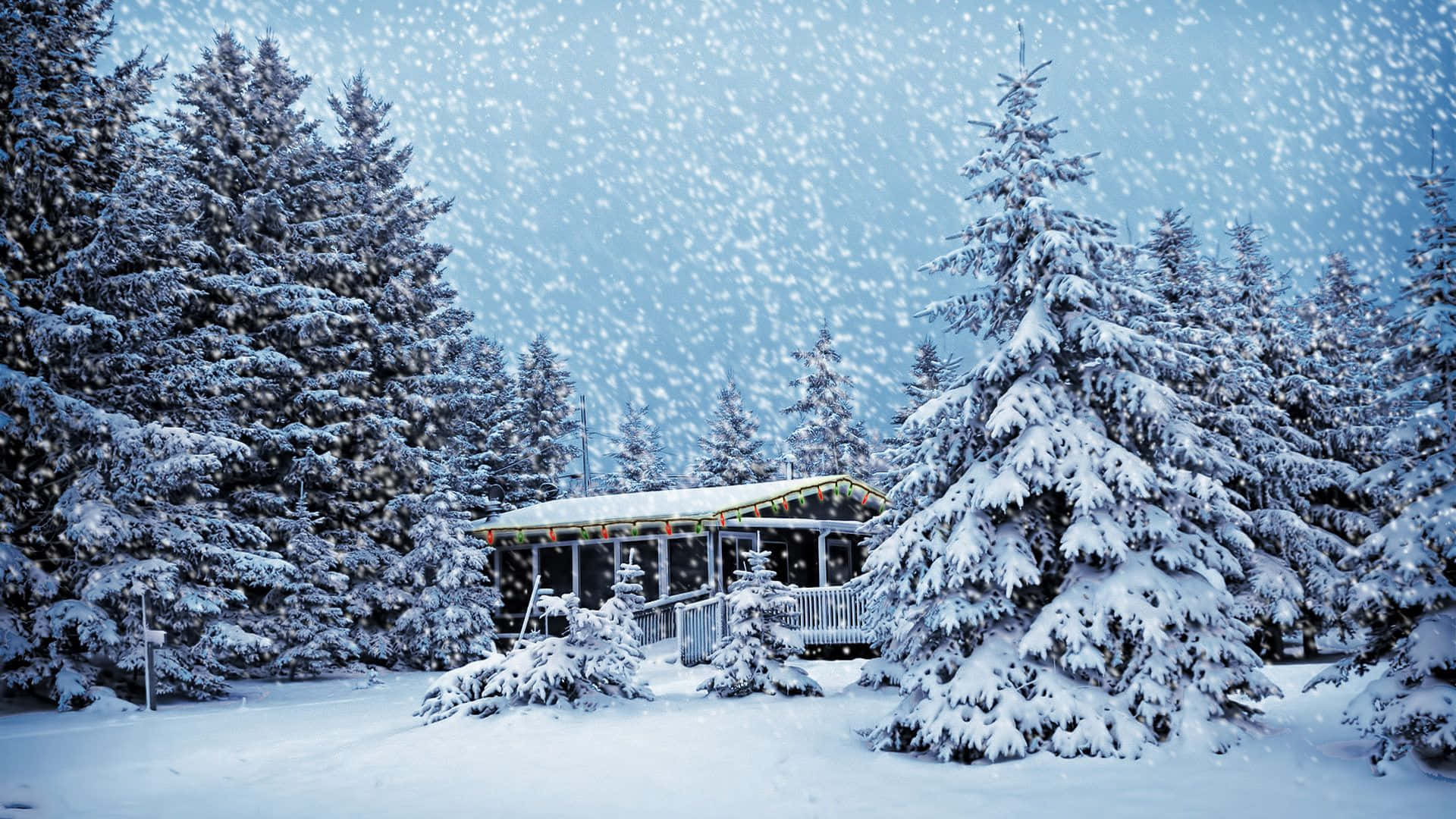 Mountain Cabin Winter Scenery Desktop Background