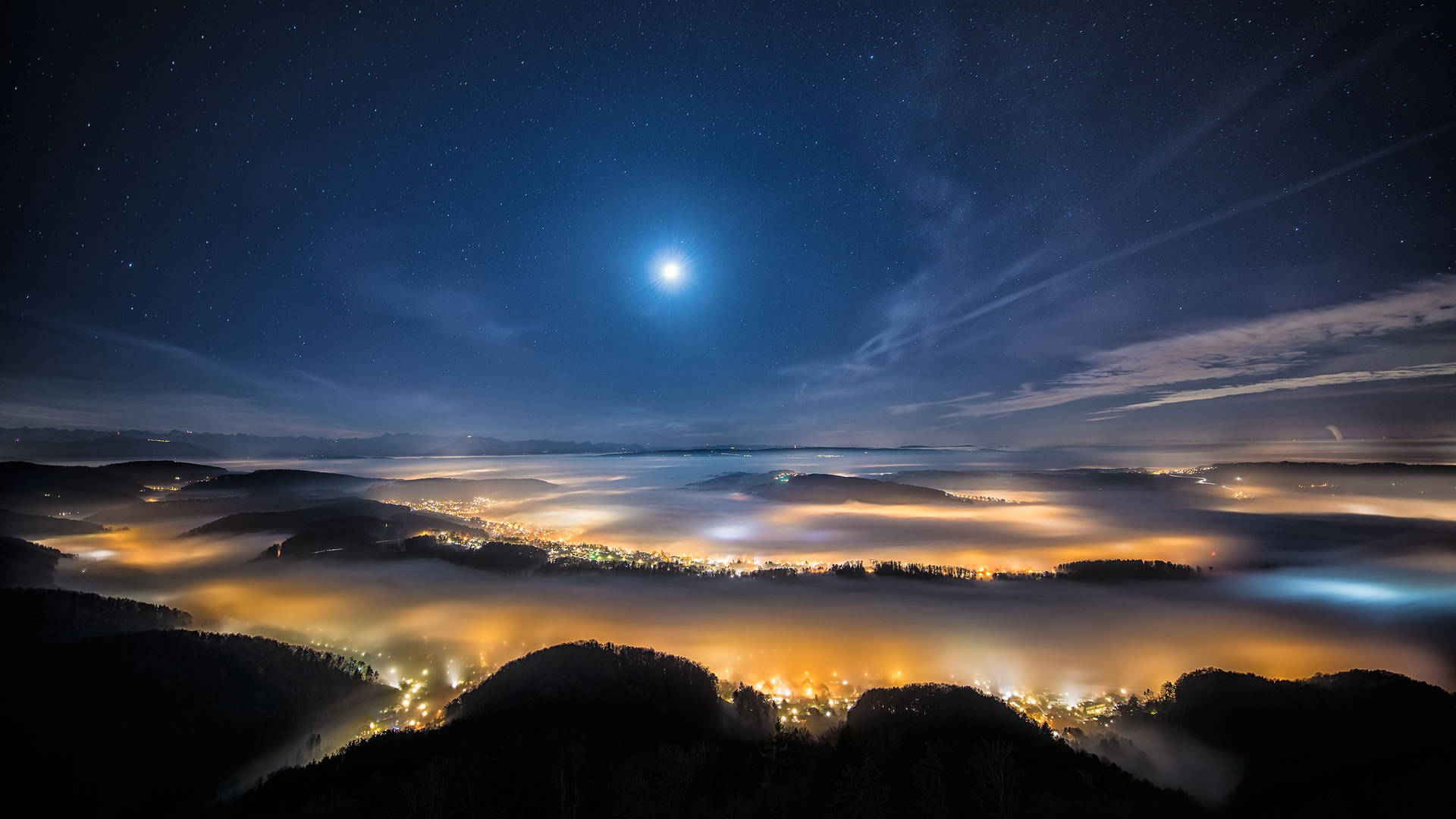 Mountain Fog At Night Background