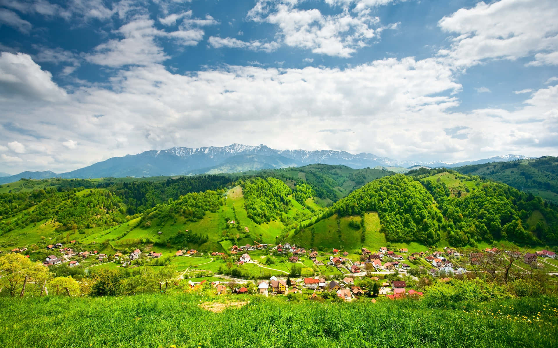 Mountain Hill View Rural Village Landscape Photography Background