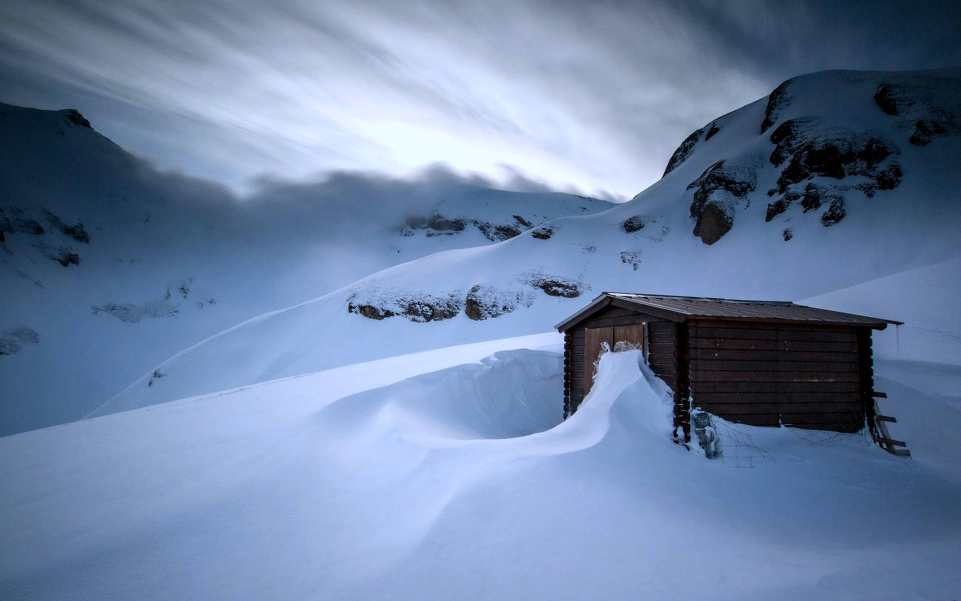 Mountain Hut Cold Landscape Background