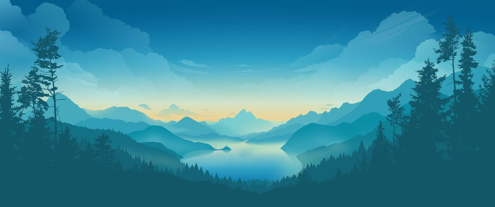 Mountain Landscape Blue-green Tonal Gradation Background