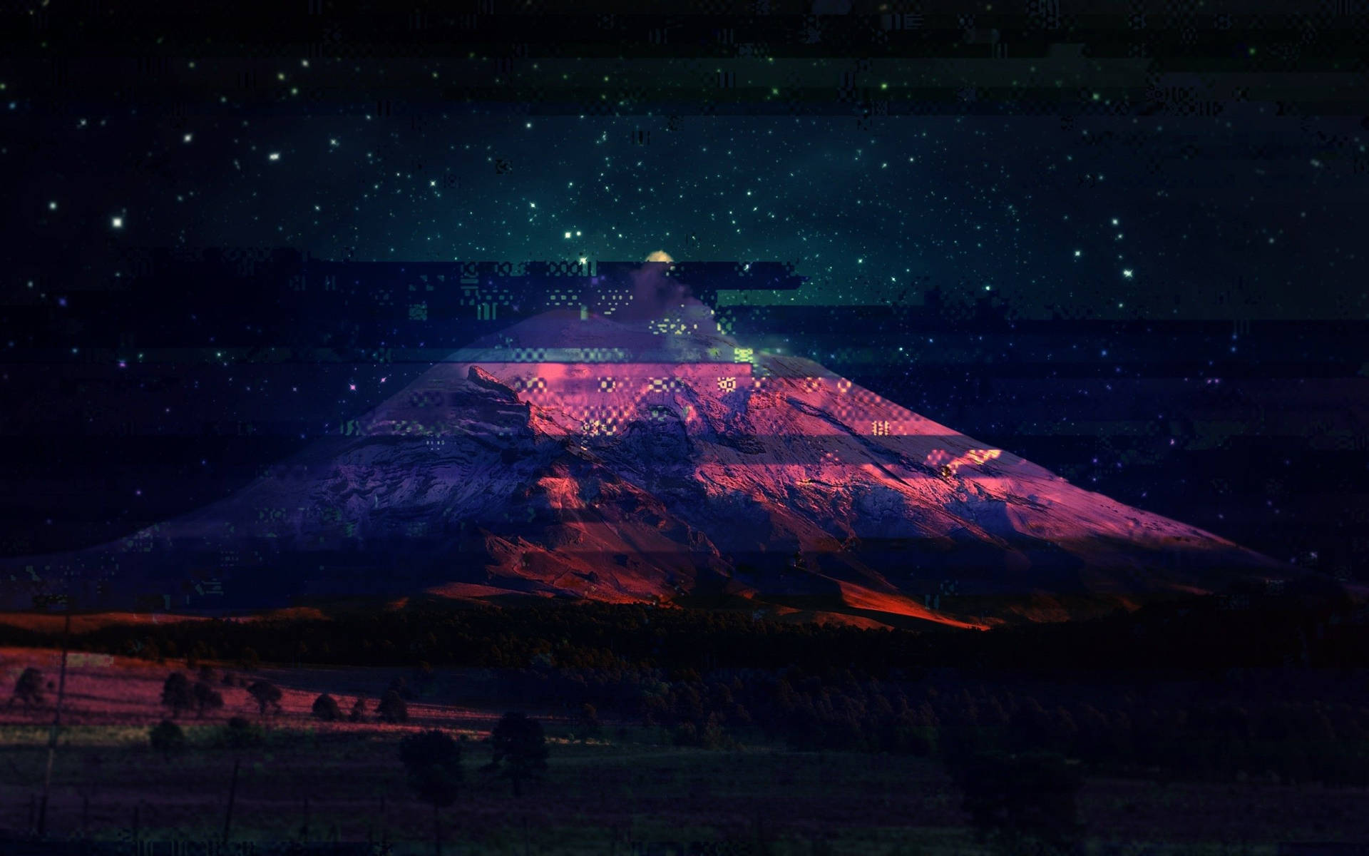 Mountain Landscape Night Glitch Background