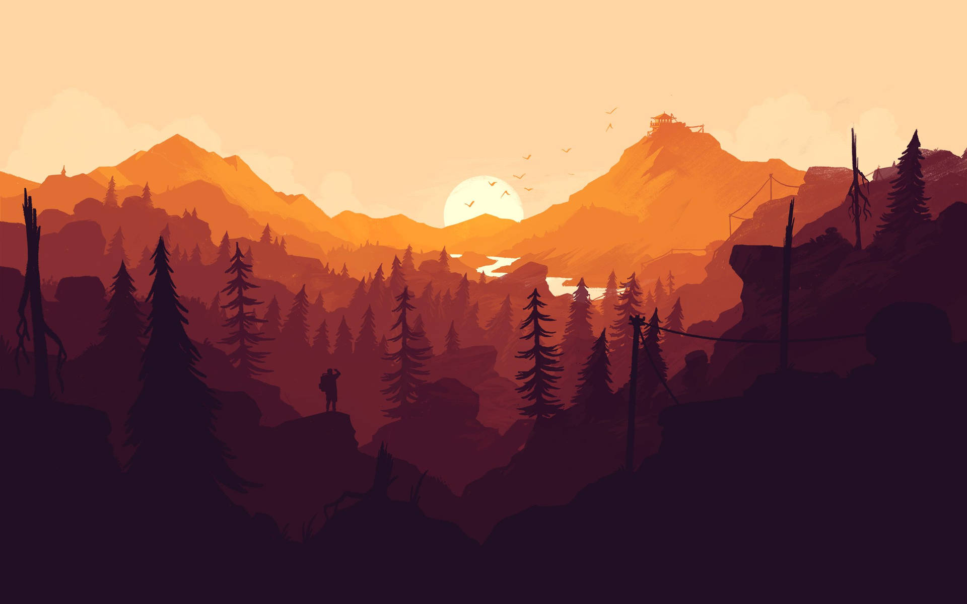 Mountain Landscape Sunset Orange Tonal Gradation Background