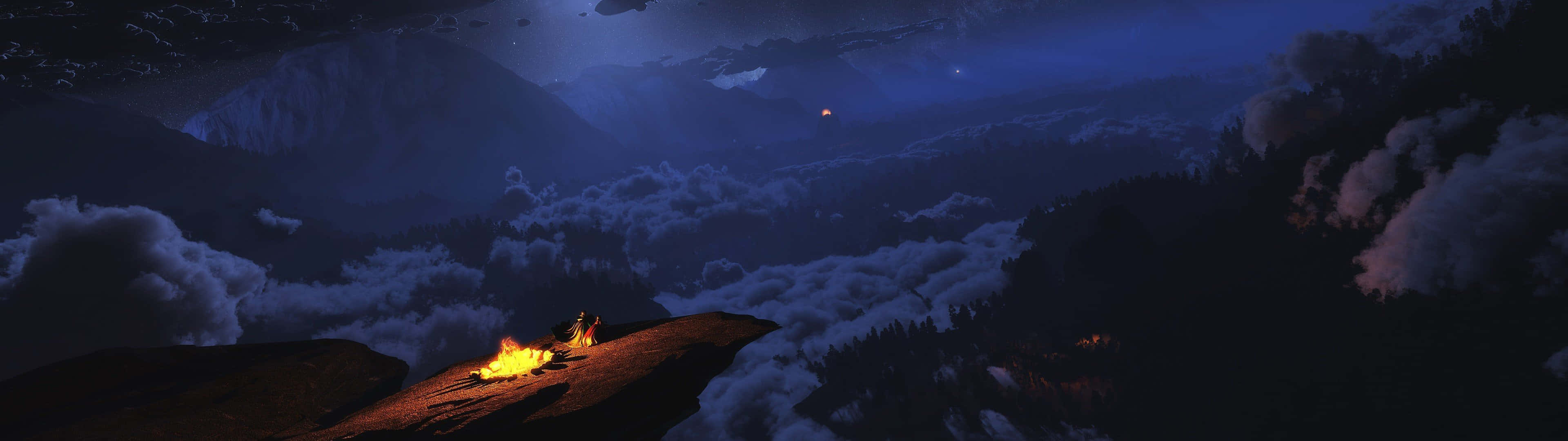 Mountain Night Campfire Panorama