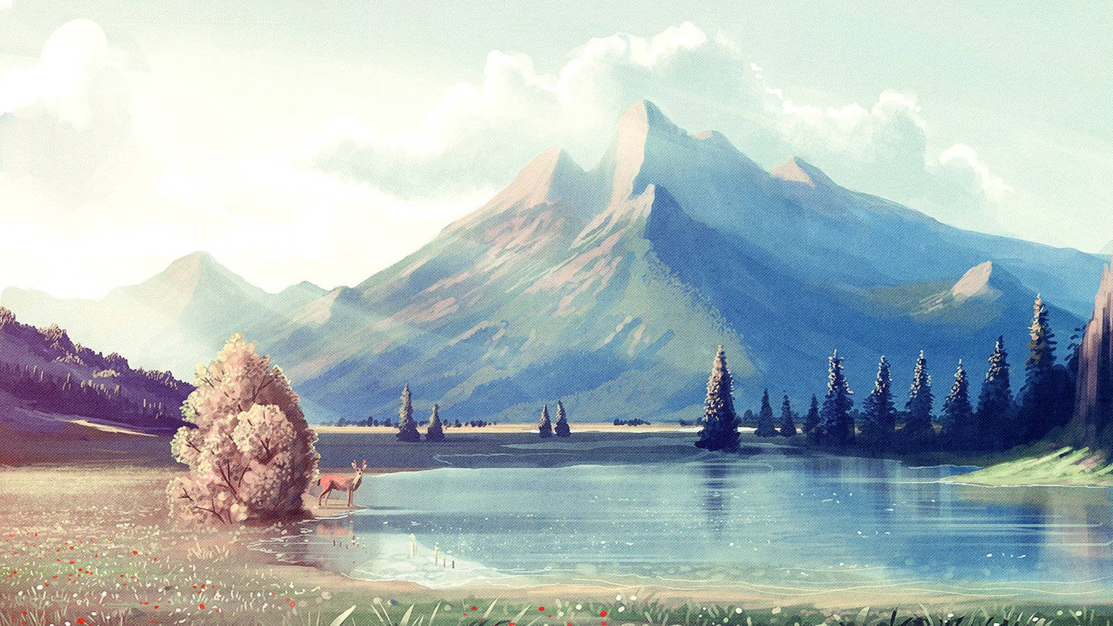 Mountain Painting Full Hd 1600x900 Background