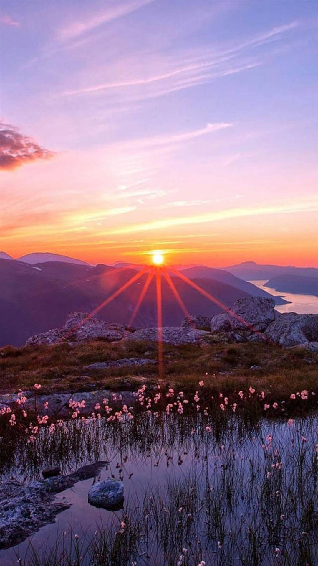 Mountain Pond Sunrise Background