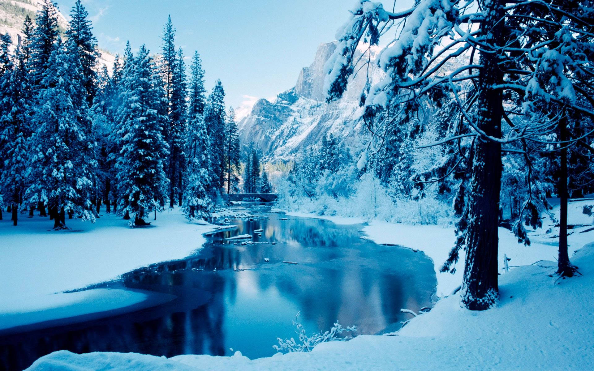 Mountain Riverside During Winter Background