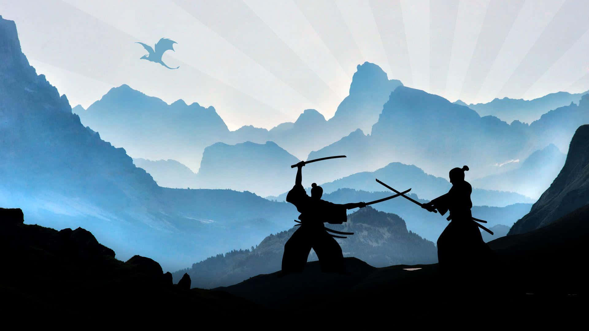 Mountain_ Silhouette_ Samurai_ Duel Background