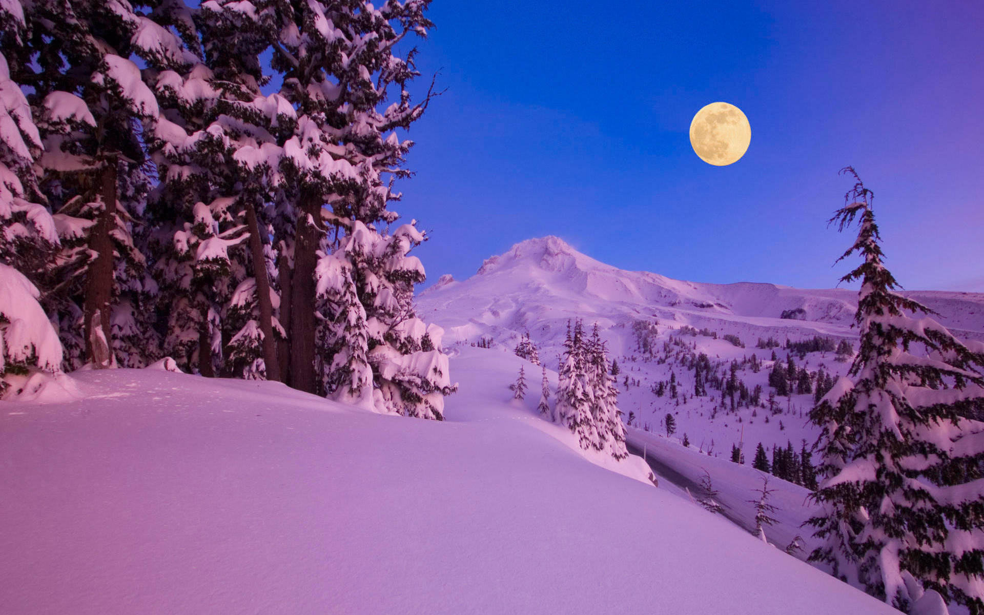 Mountain Snow And Moon Desktop Background