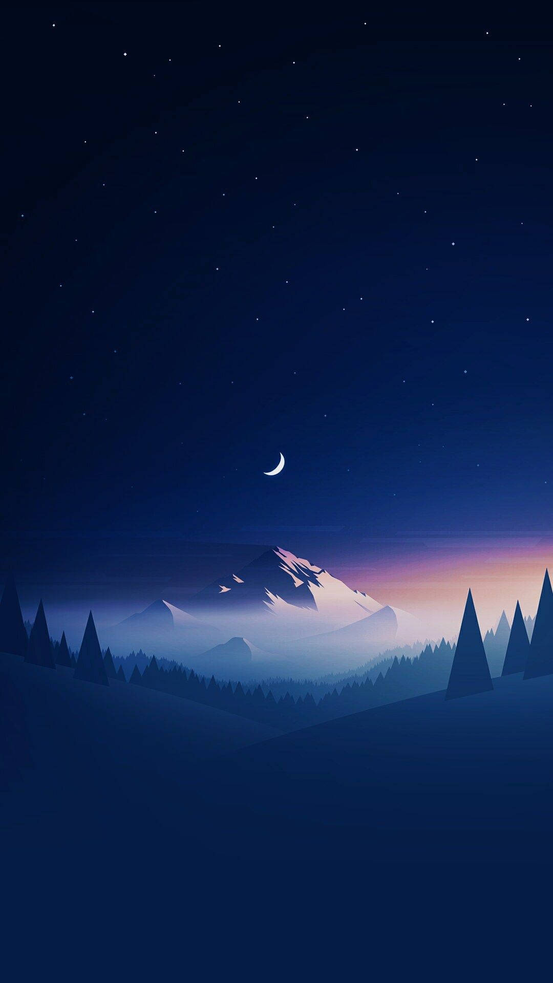 Mountain Stars Moon Illustration Iphone