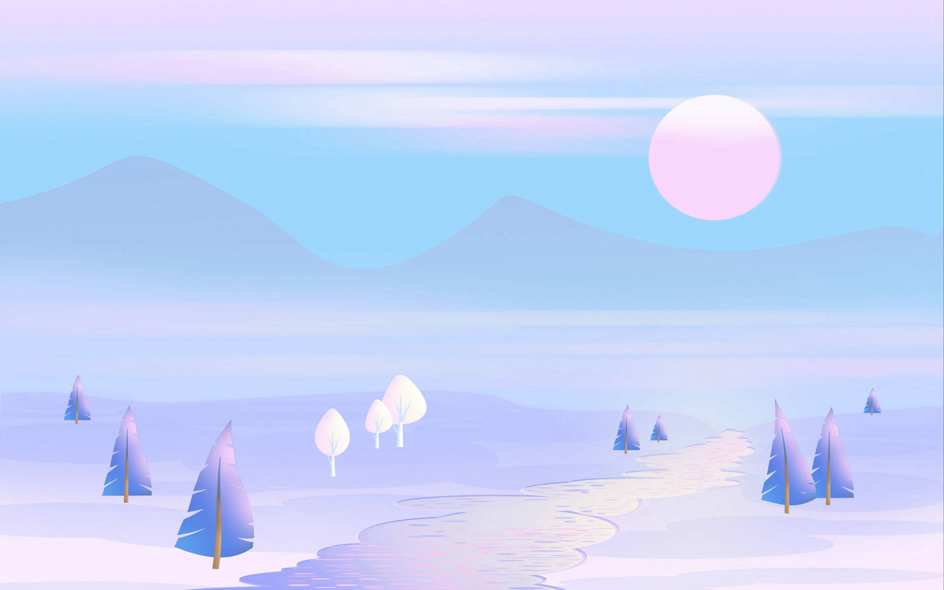 Mountain Stream On Pastel Blue Background Background