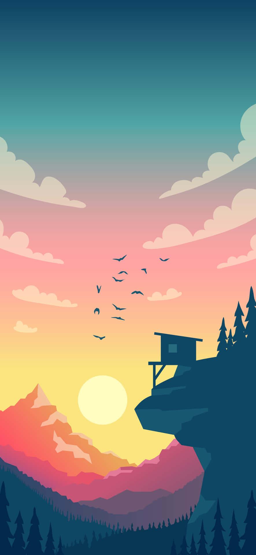 Mountain Sunset Lookout Vector Art Background