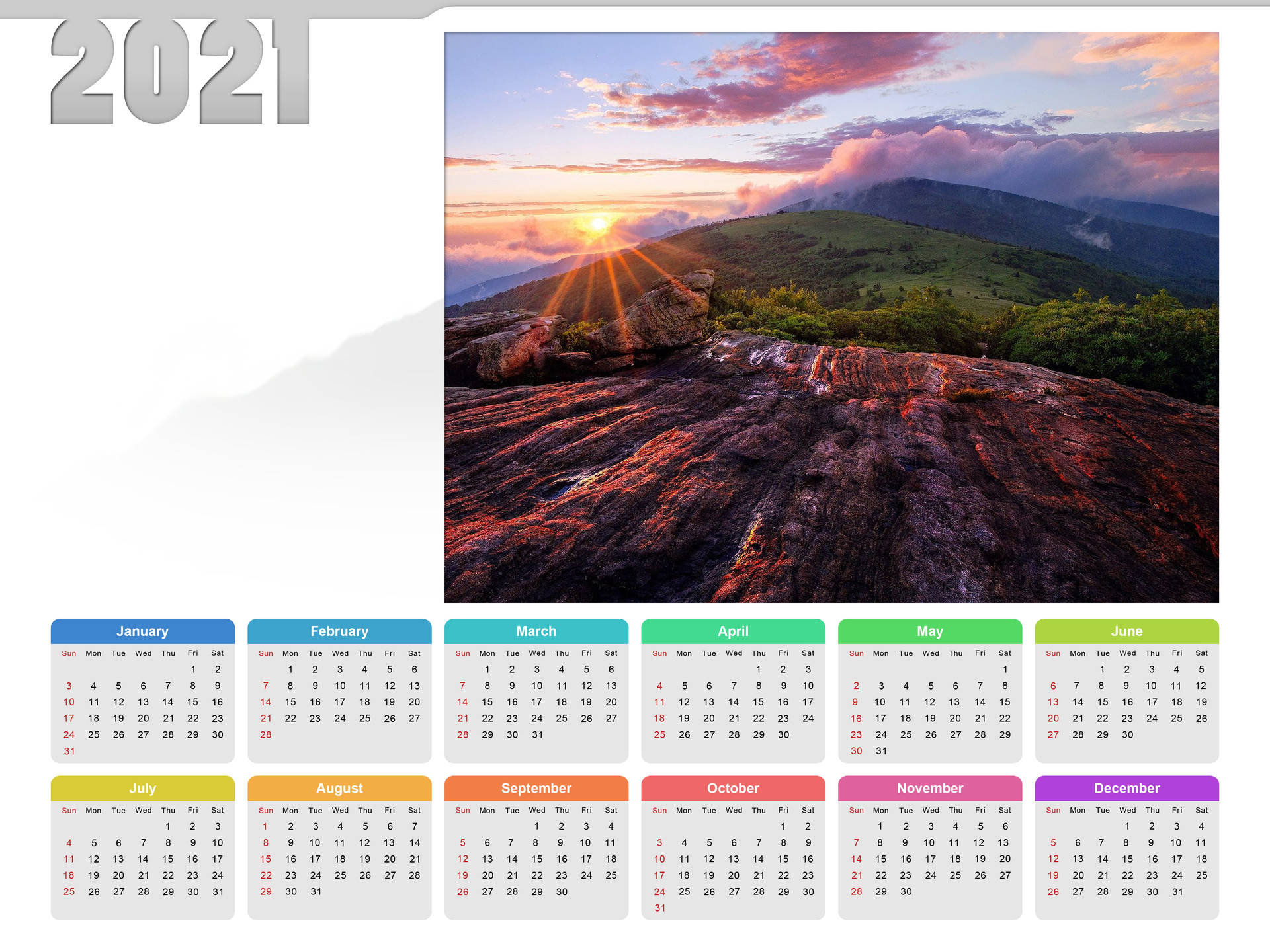 Mountain-view Calendar 2021 Desktop Background