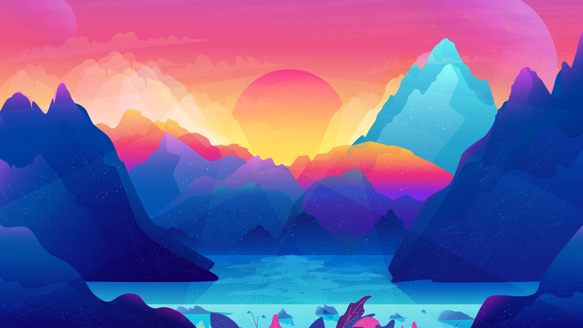 Mountains Sunset Digital Retro Art