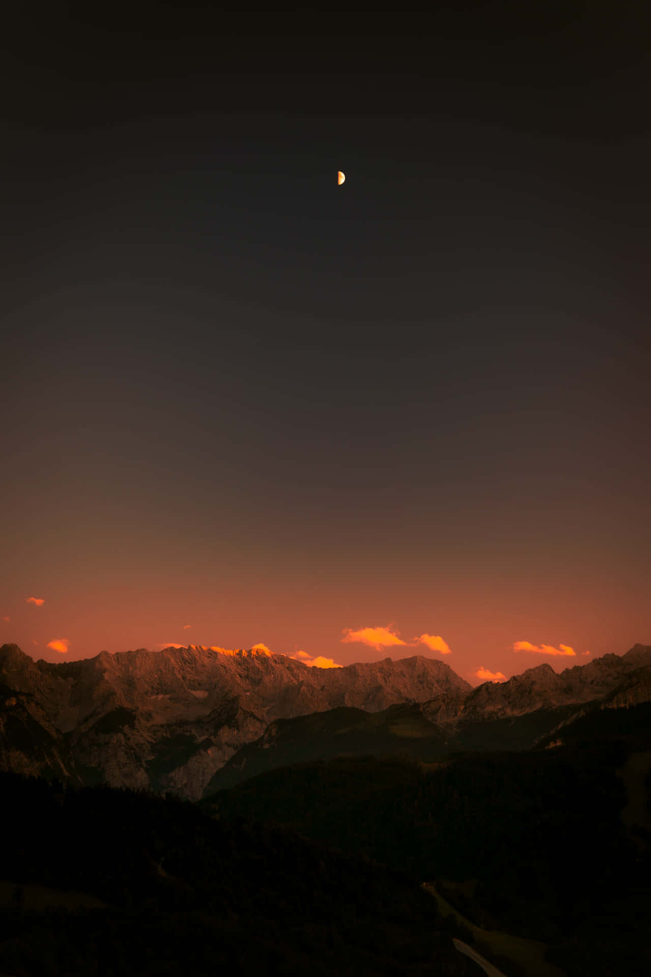 Mountains Sunset With Moon Sky Background