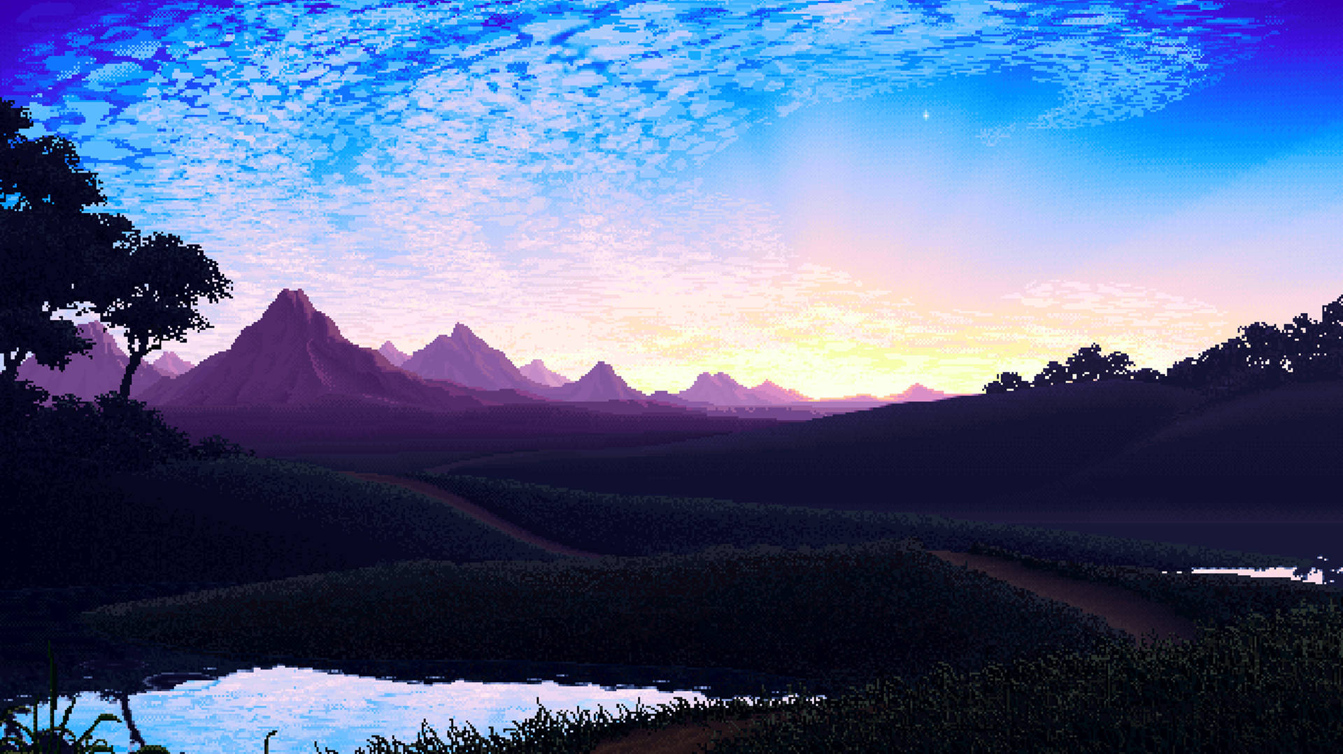 Mountains With Clear Sky Aesthetic Pixel Art Hd Background