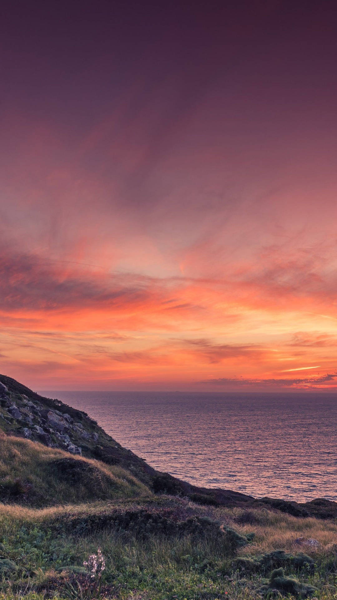 Mountainside Sunset Ocean Background