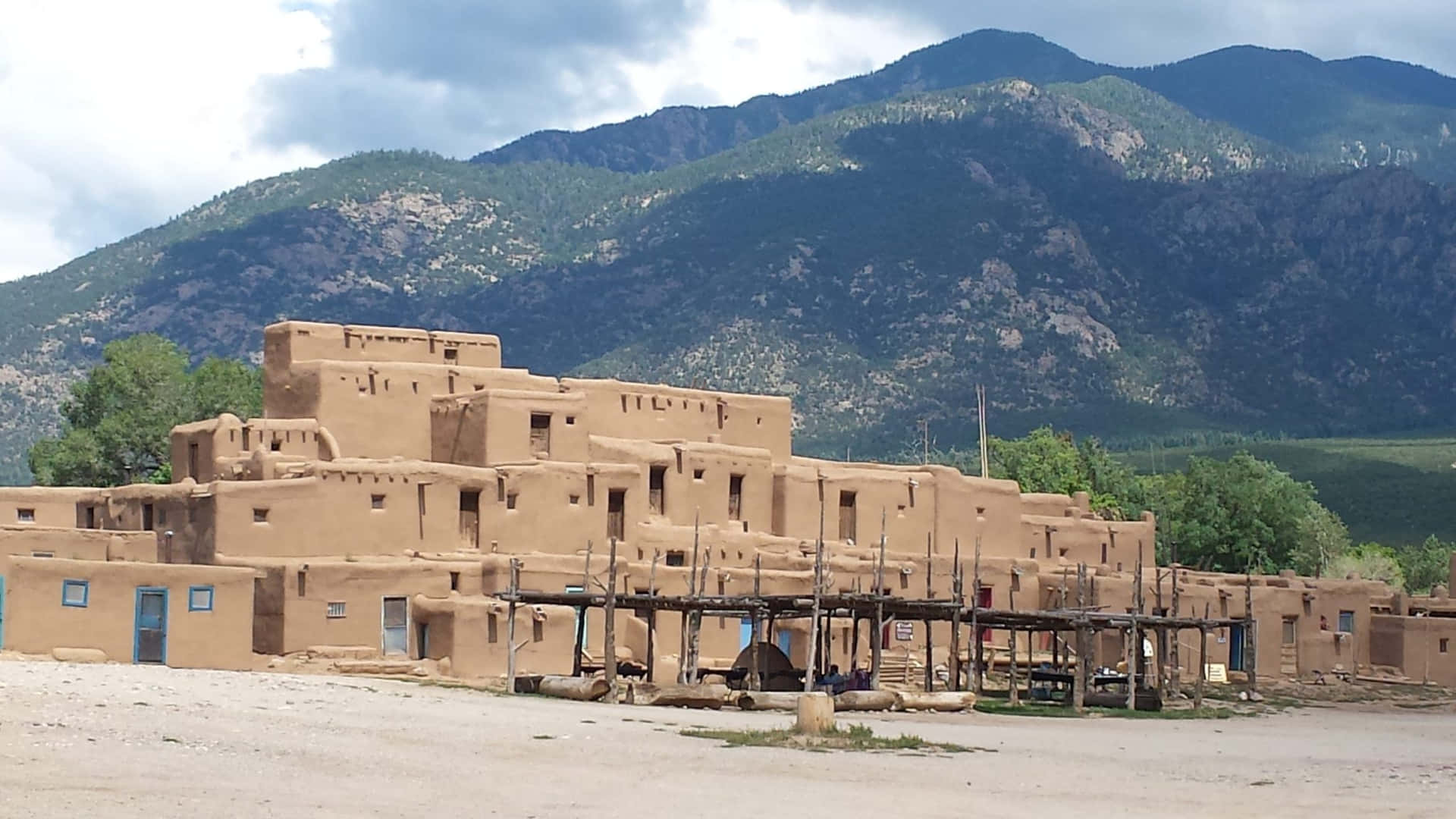 Mountainside Taos Pueblo Background