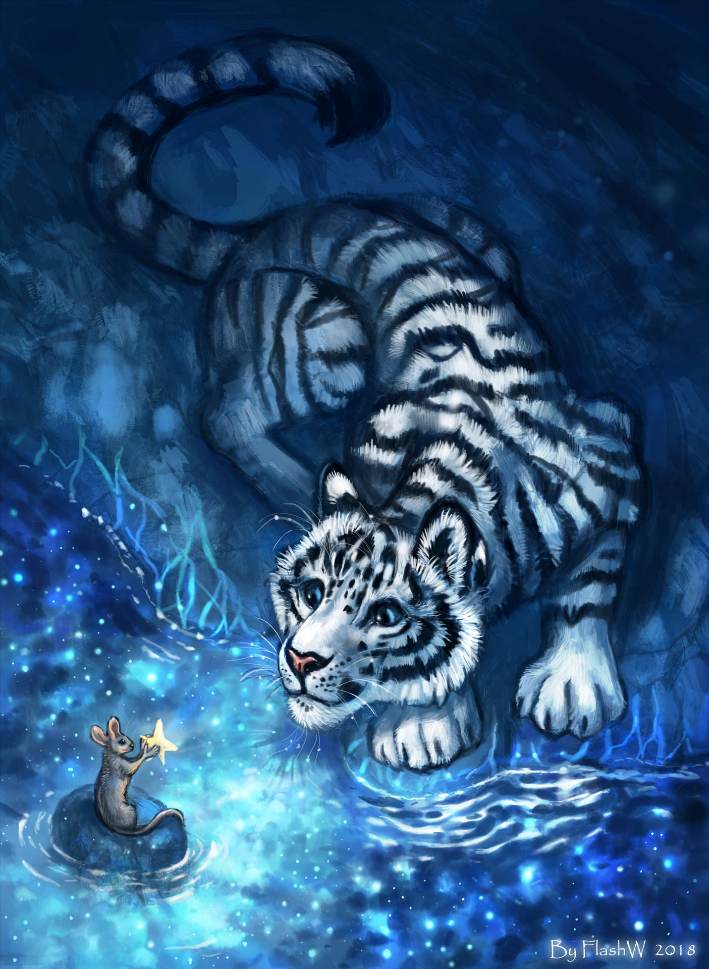 Mouse And A White Tiger