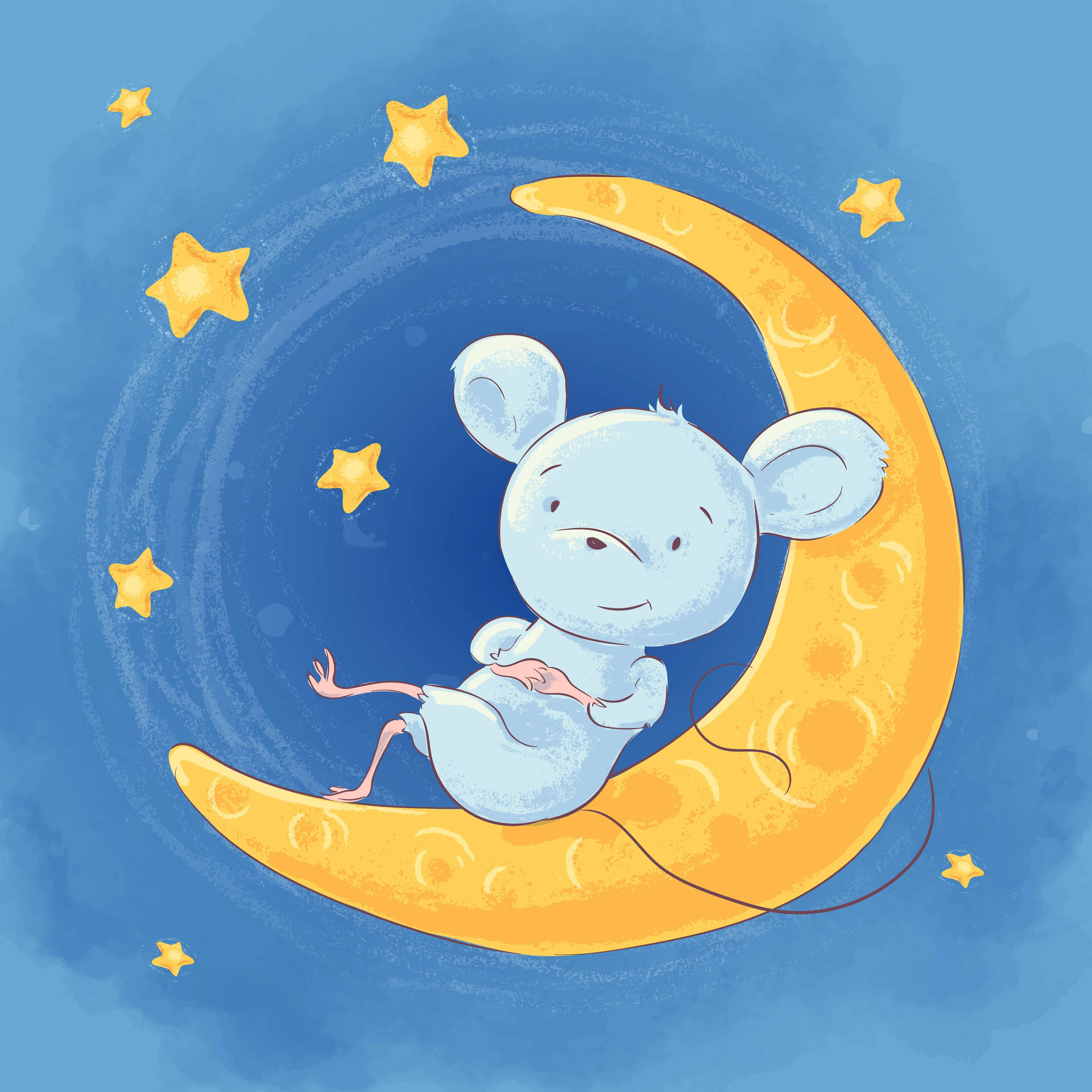Mouse On Moon And Stars Art