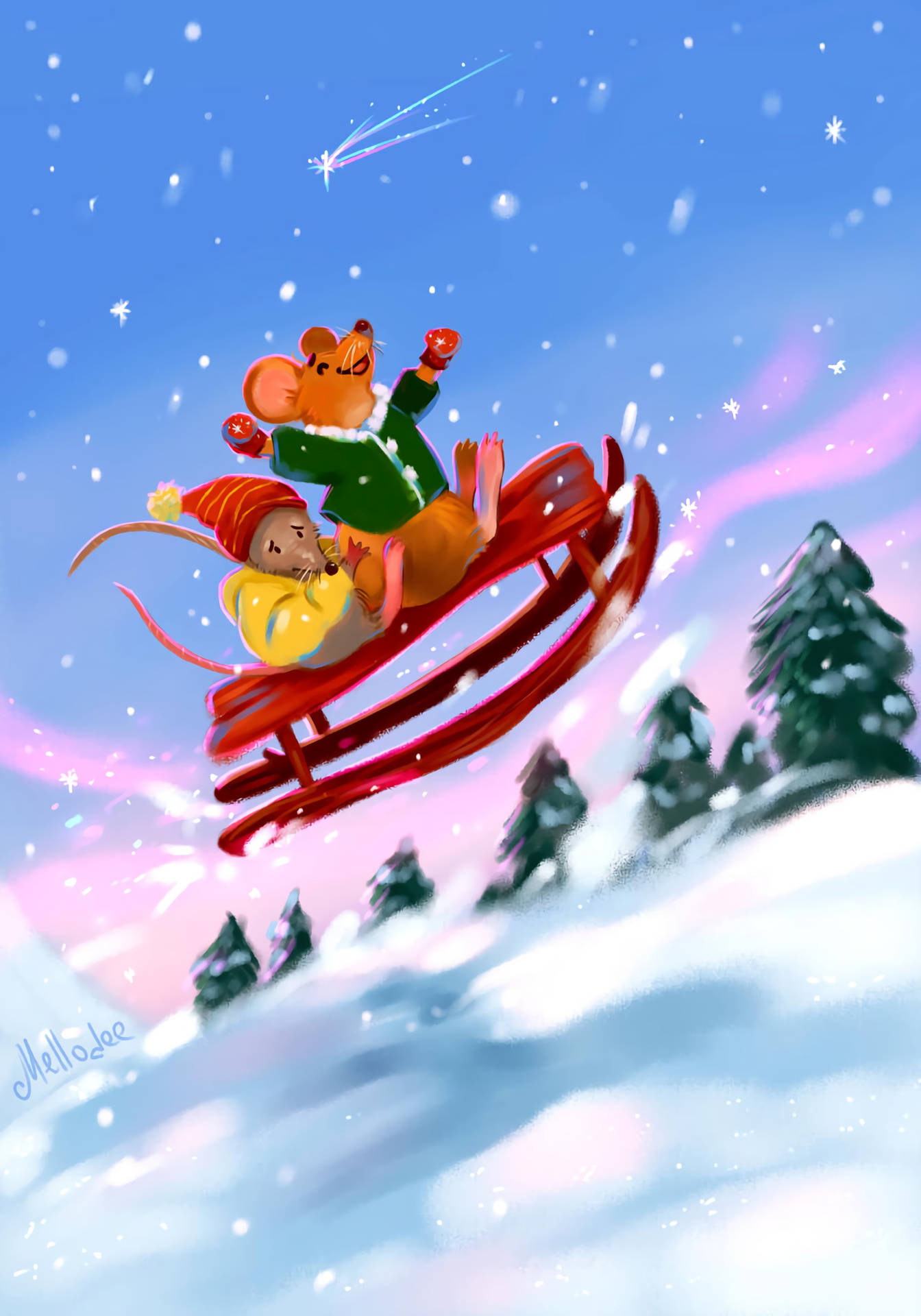 Mouse Riding A Sleigh Background