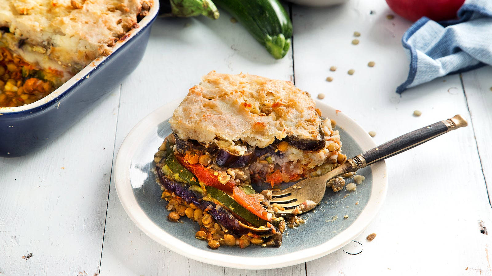 Moussaka Topped With Slices Of Eggplant And Sauce