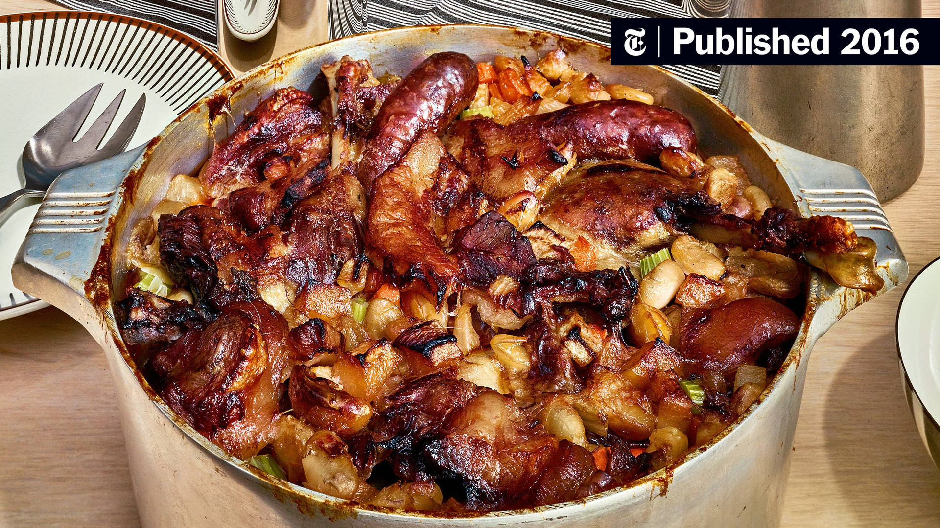 Mouthwatering Cassoulet French Dish In Casserole Background