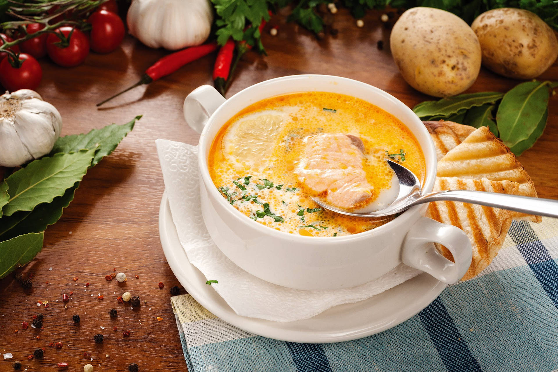 Mouthwatering Chunky Fish Soup Background