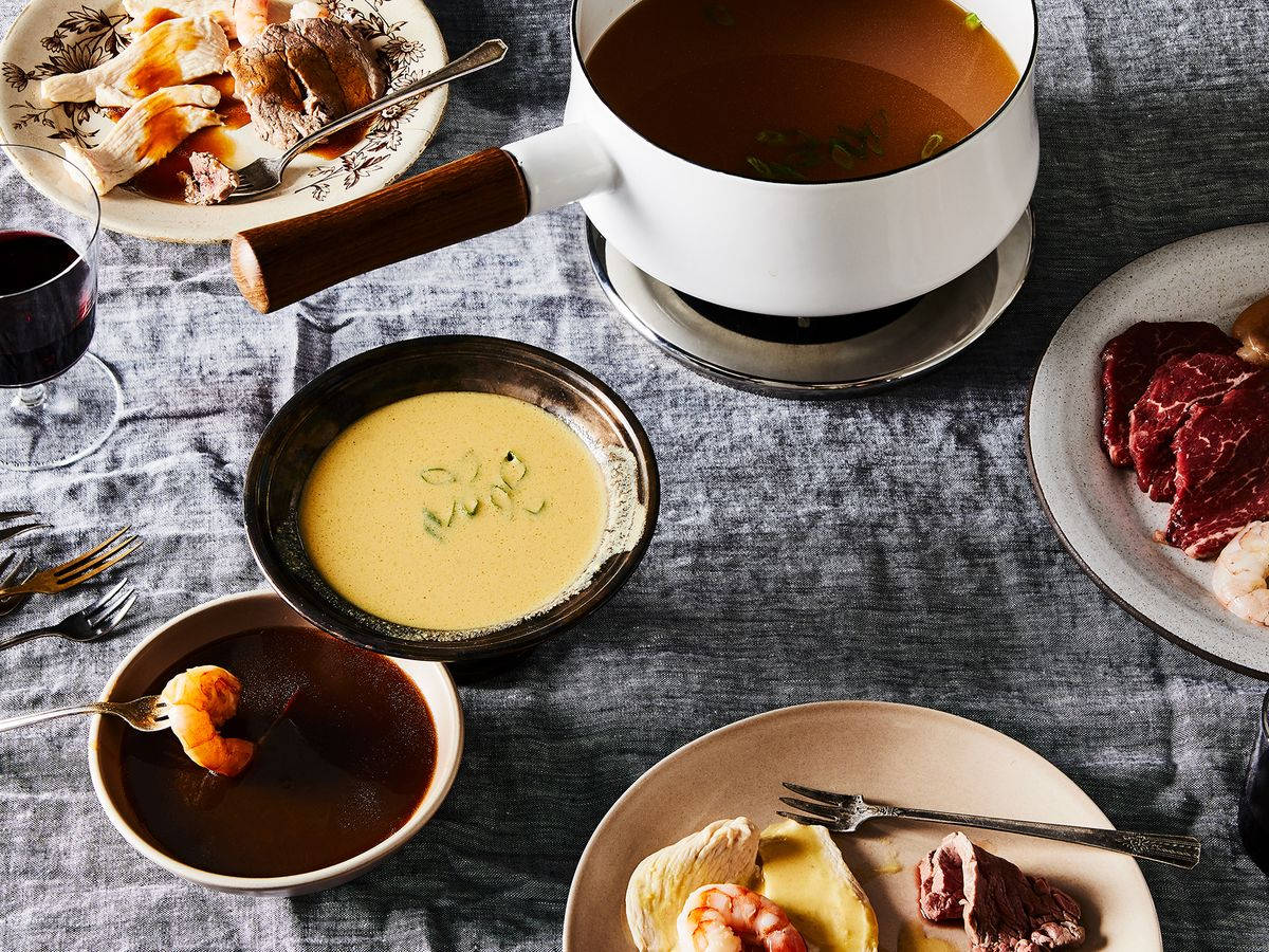 Mouthwatering Fondue With Bright Mustard Broth Background