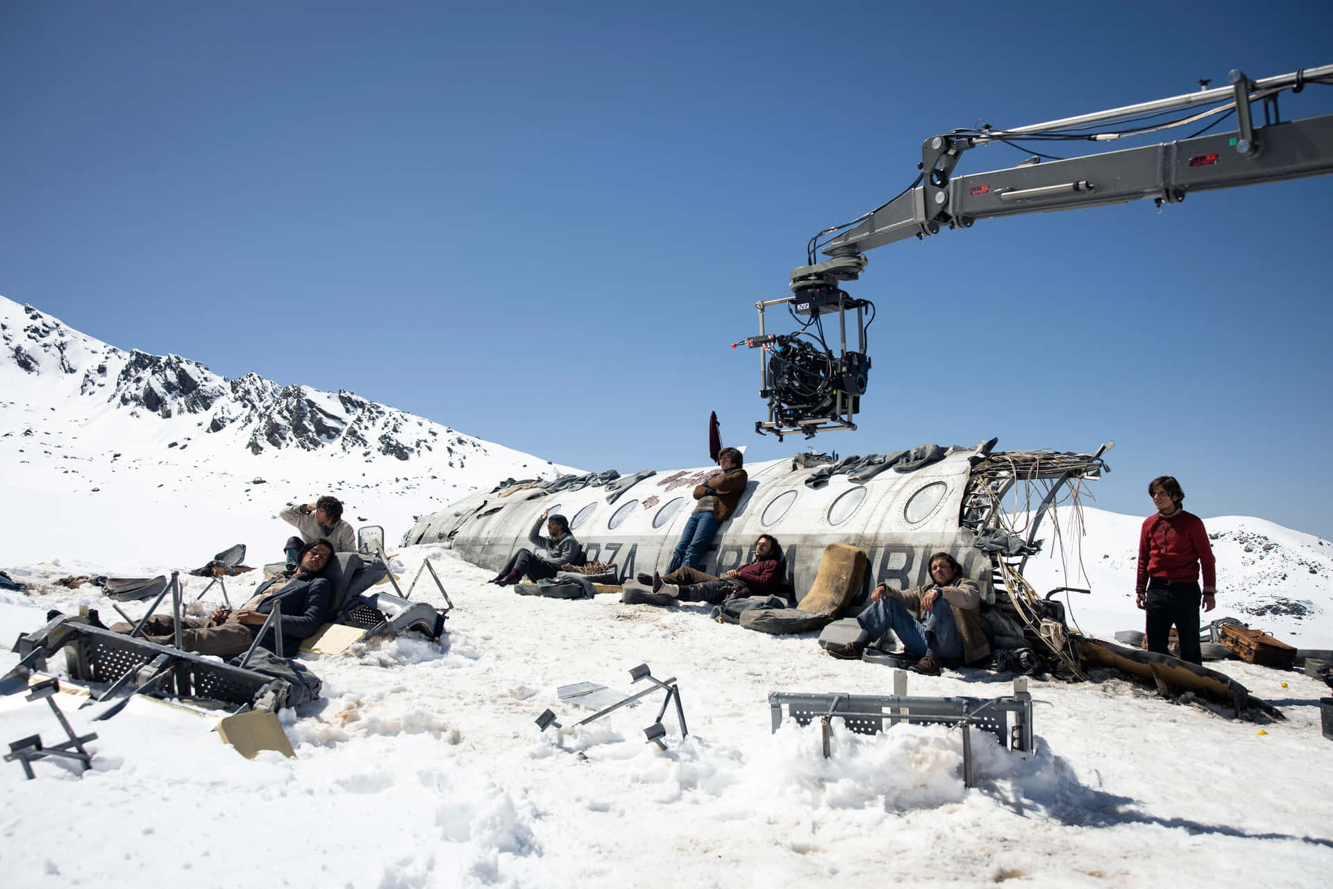 Movie Set Snowy Plane Crash Scene Background