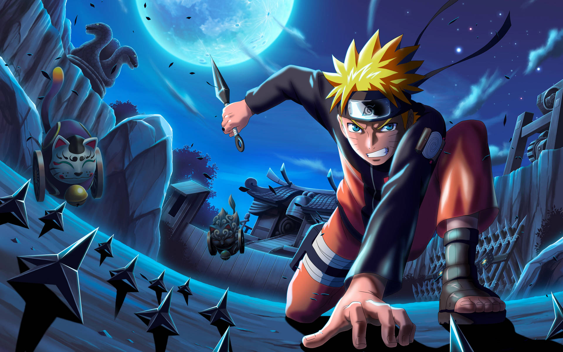 Moving Naruto Kunai Blue Moon Background