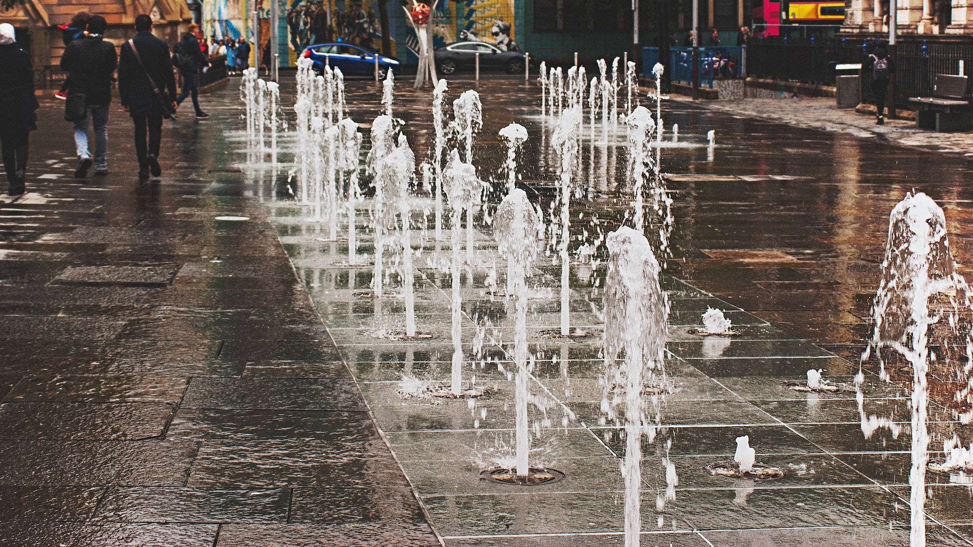 Moving Water From A Fountain Background