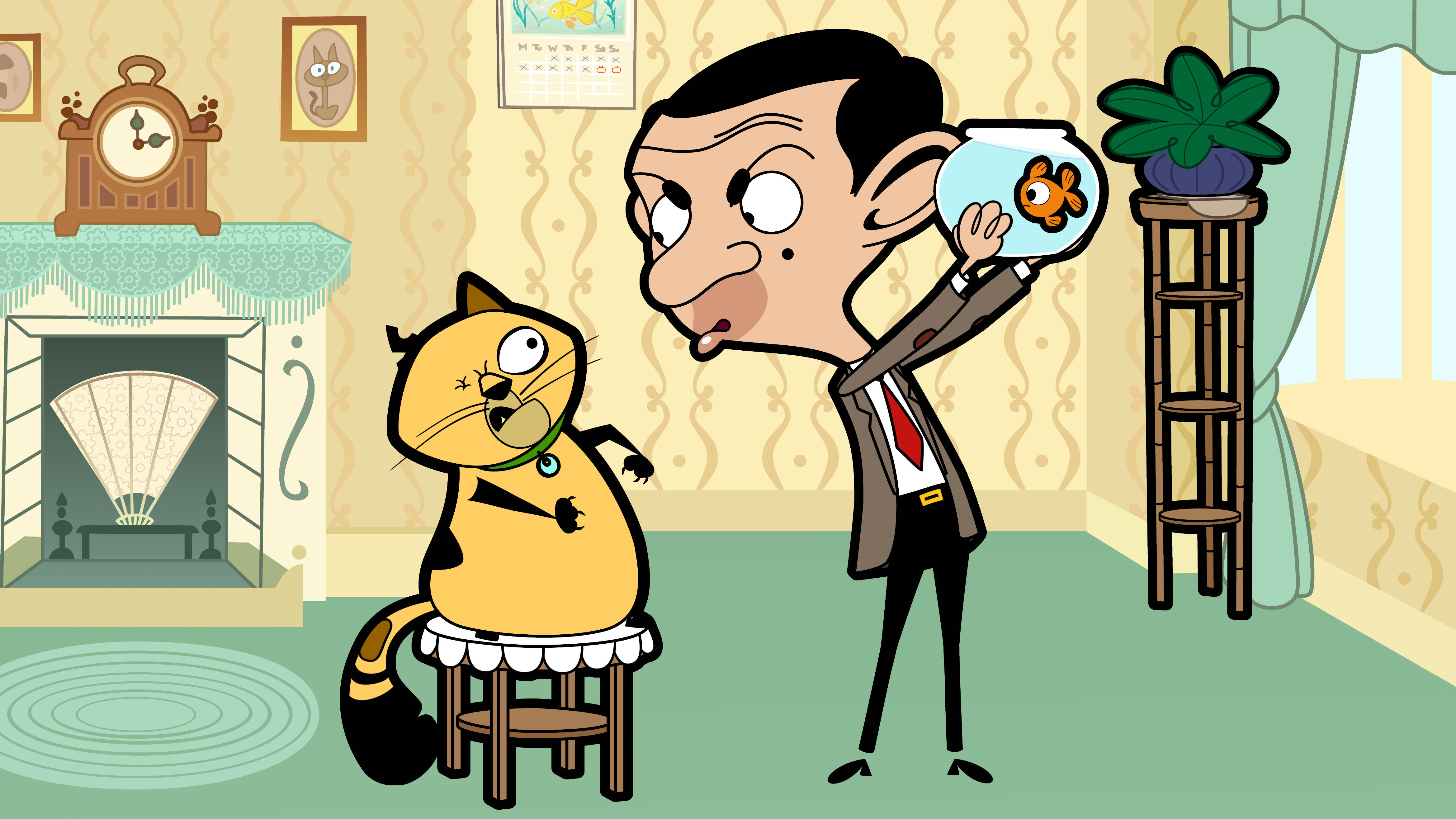 Mr Bean 4k Cat And Goldfish Background