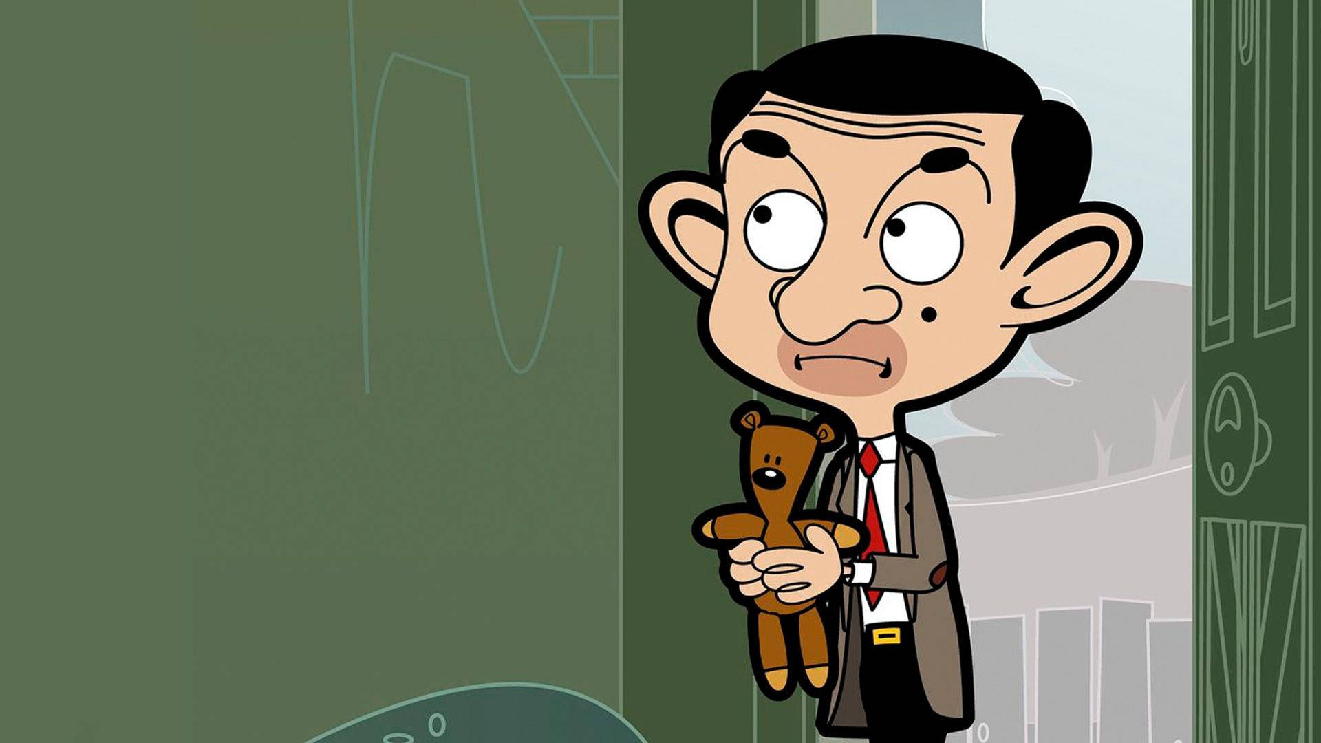 Mr Bean Cartoon And Teddy Background