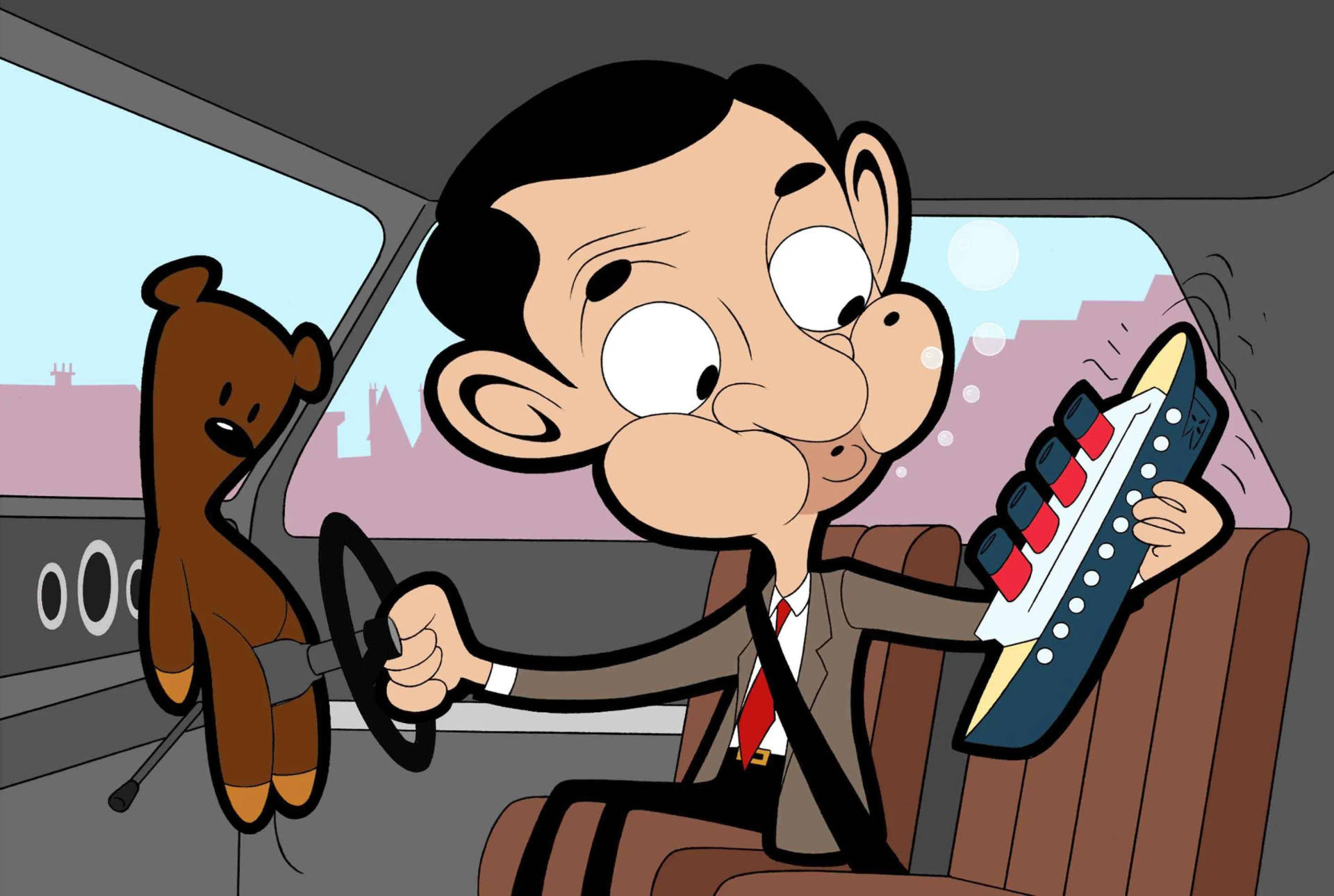 Mr. Bean Cartoon Blue Toy Ship Background