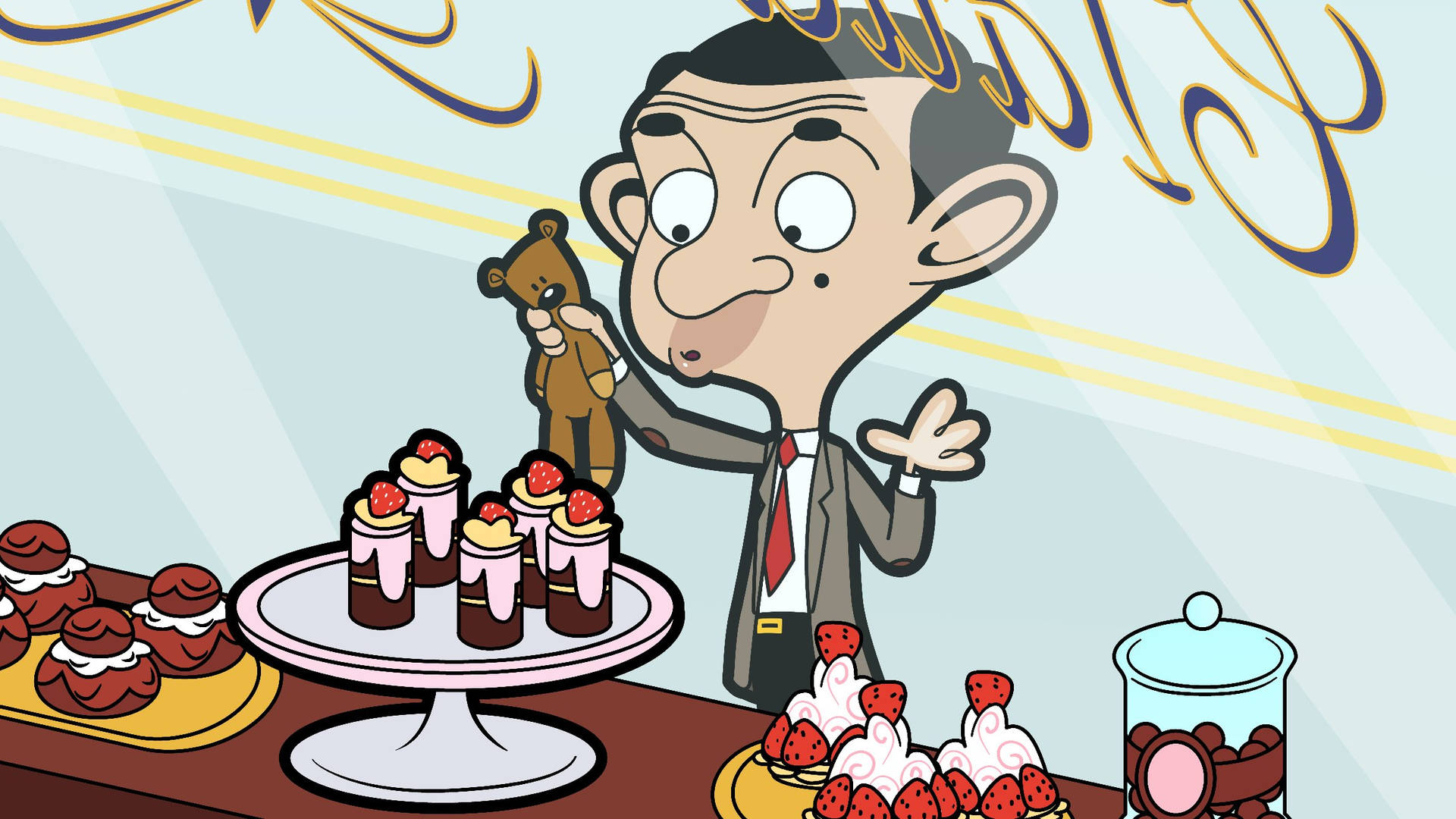 Mr. Bean Cupcake Scene Background