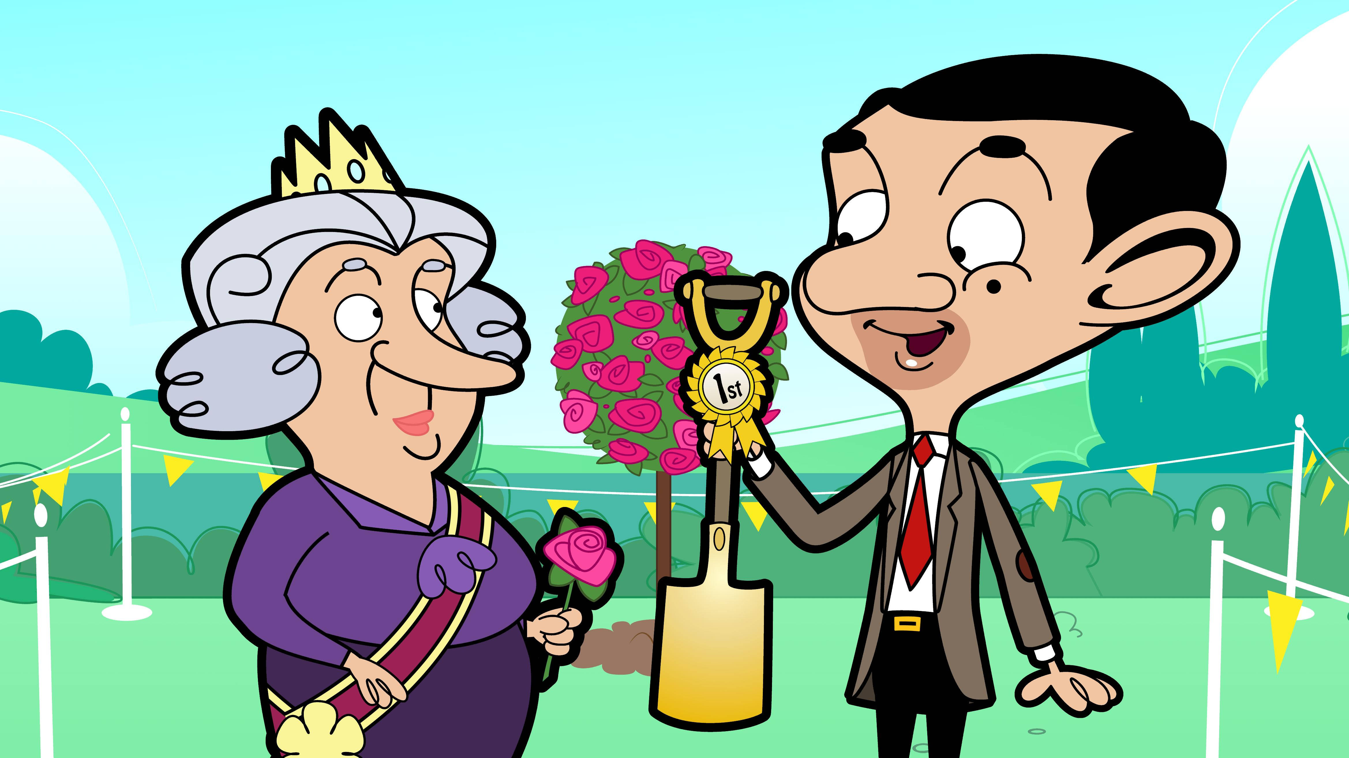 Mr. Bean In Suit Holding A Trophy Background