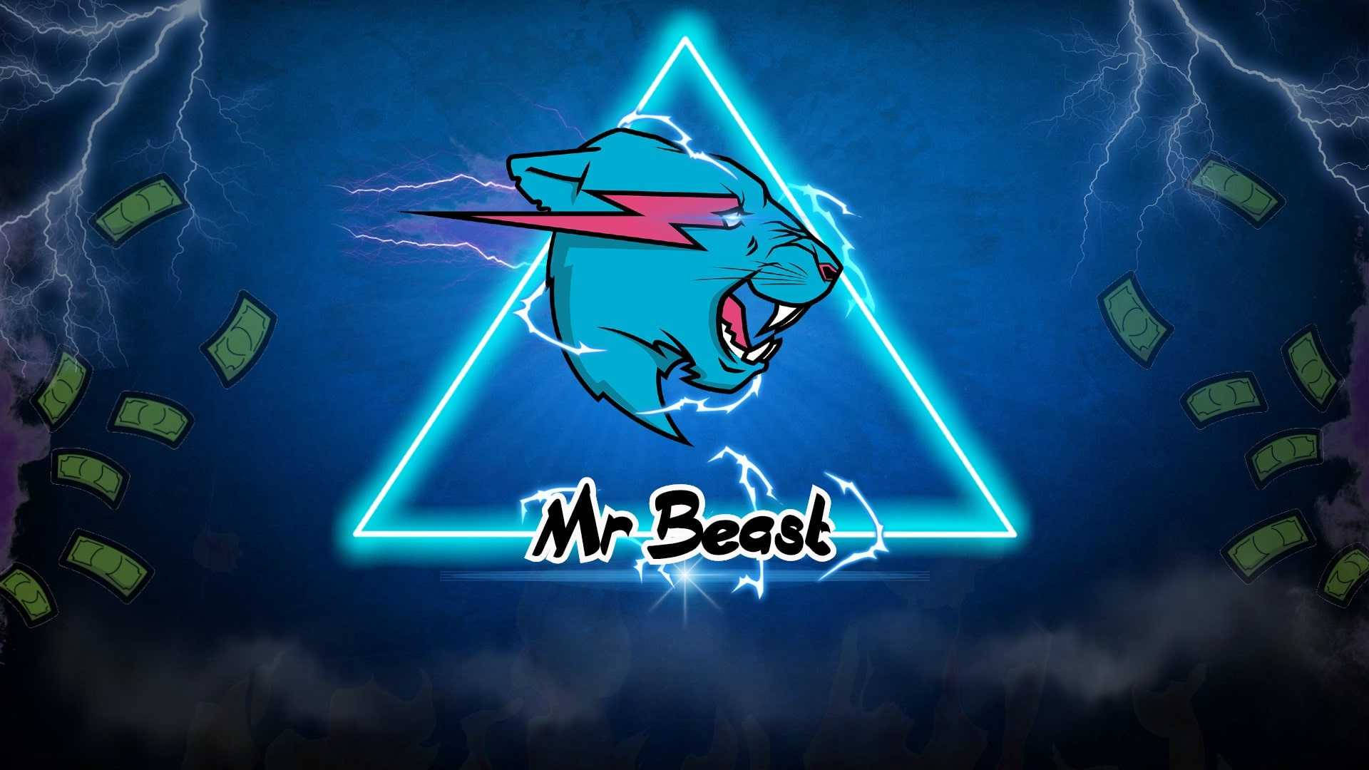 Mr Beast Logo With Neon Triangle Background