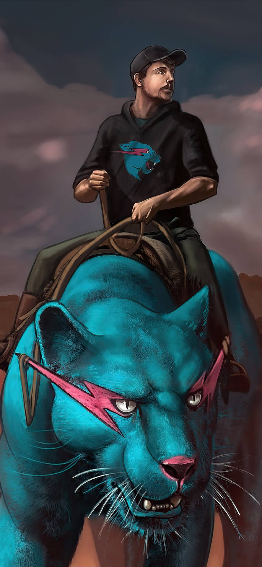 Mr Beast Riding On Blue Tiger Background