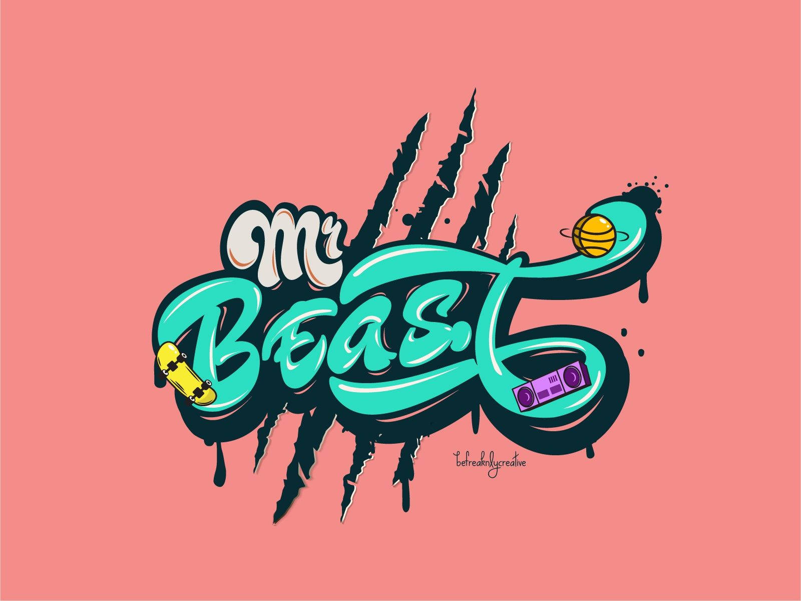 Mr Beast Wordmark In Pink Backdrop Background