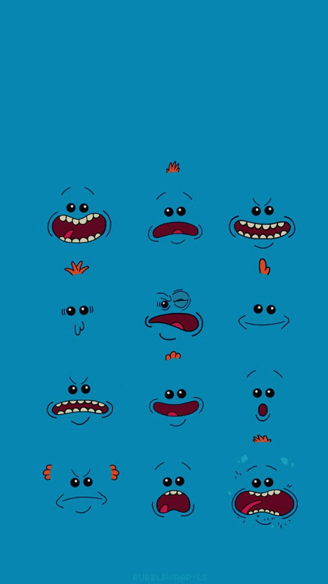 Mr Meeseeks Faces In Blue Background