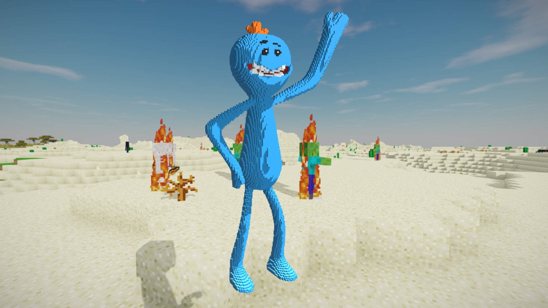 Mr Meeseeks In Minecraft World Background