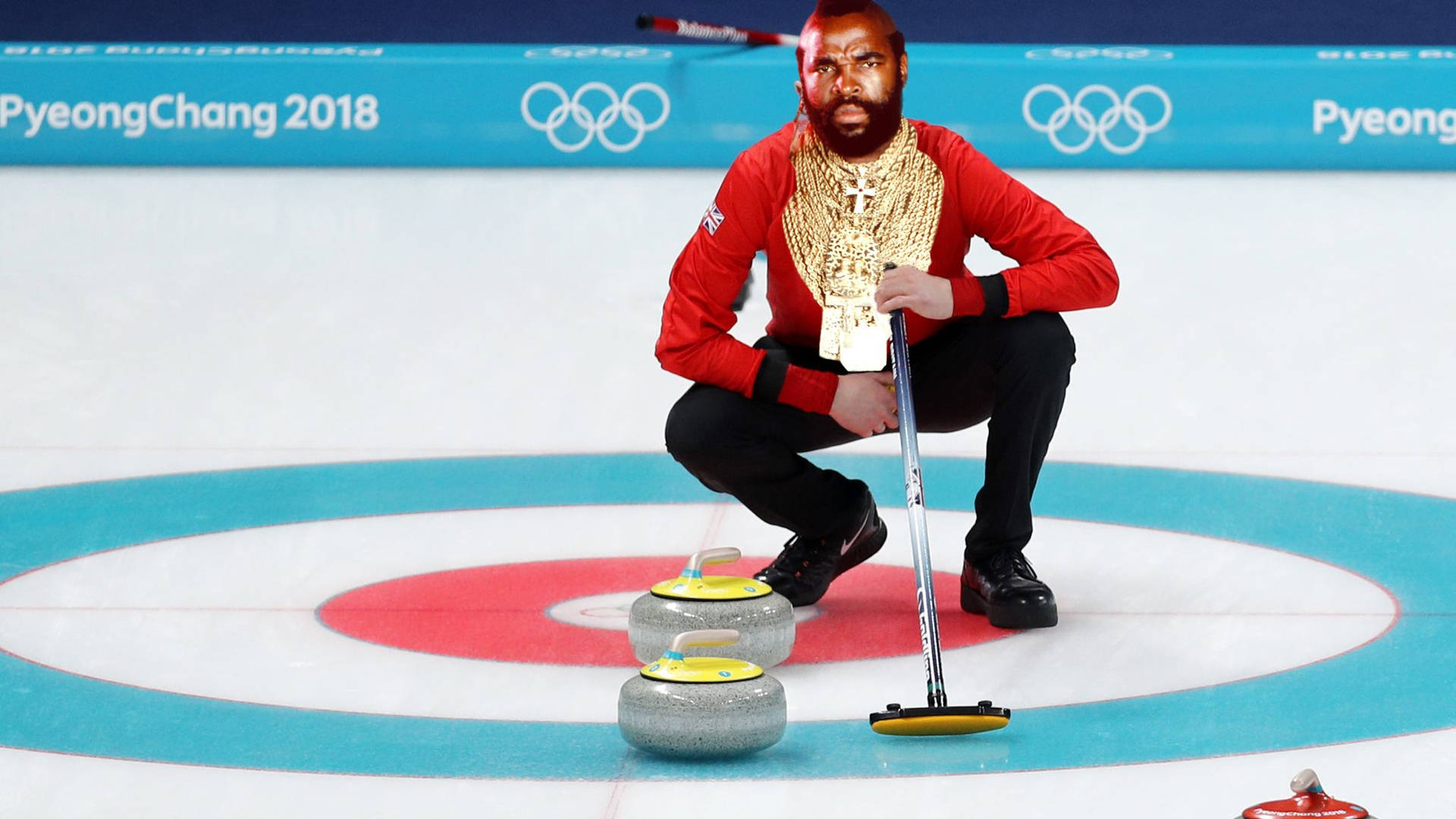 Mr. T Curling On The Ice Background