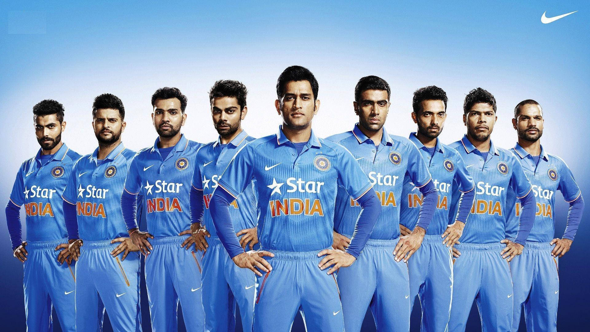 Ms Dhoni With Team India Background