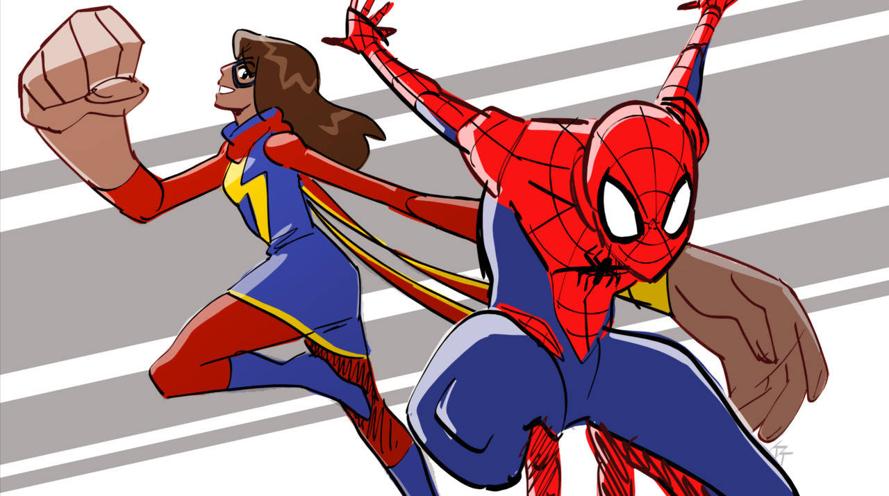 Ms Marvel And Spiderman Simple Art Background
