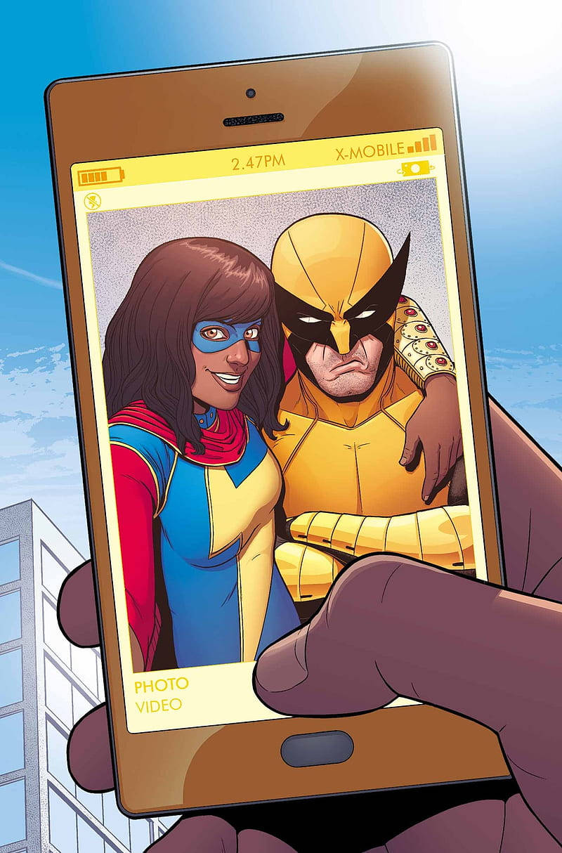 Ms Marvel Selfie With Wolverine Background