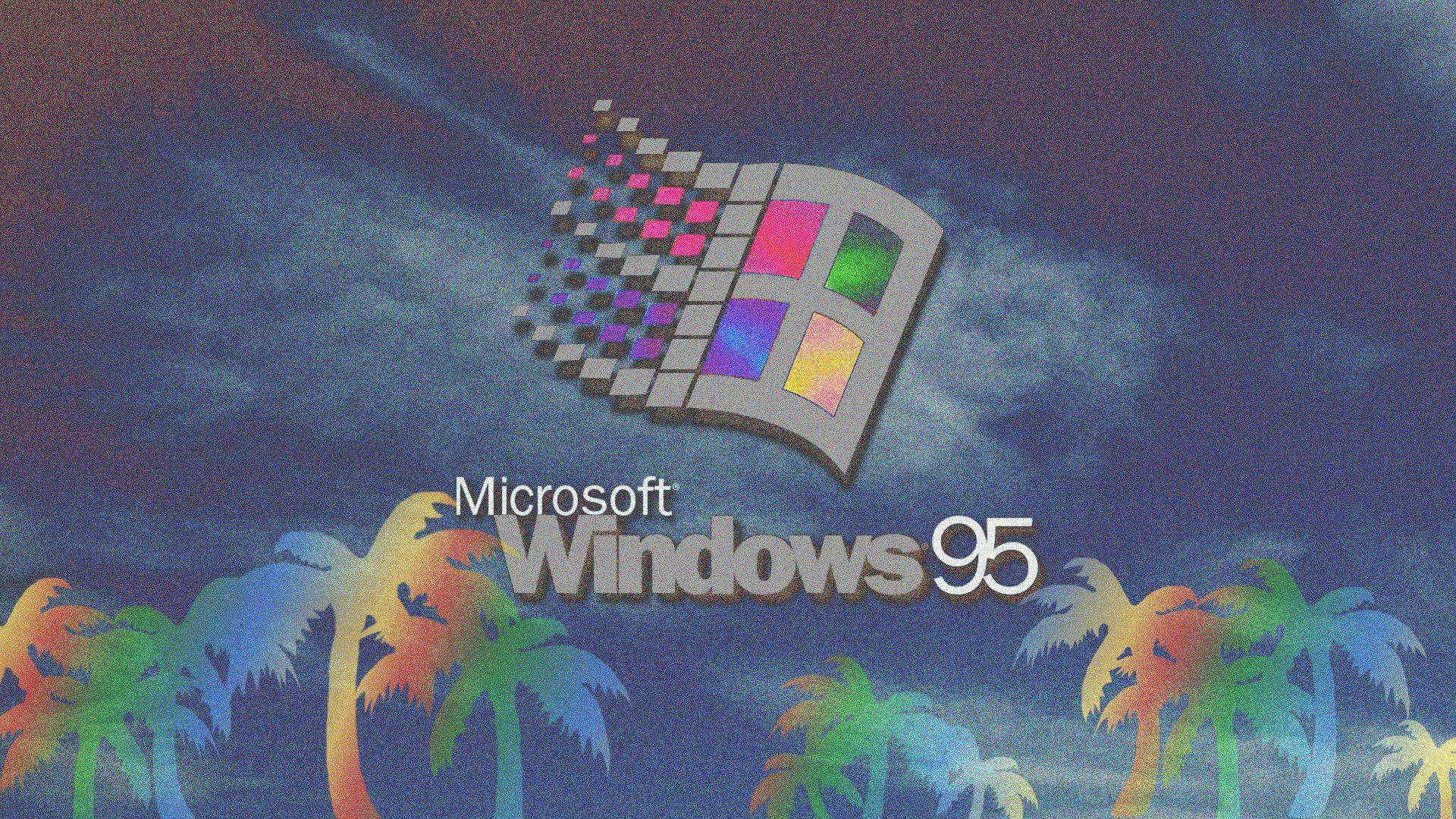 Ms Windows 95 Rainbow Palm Trees Background