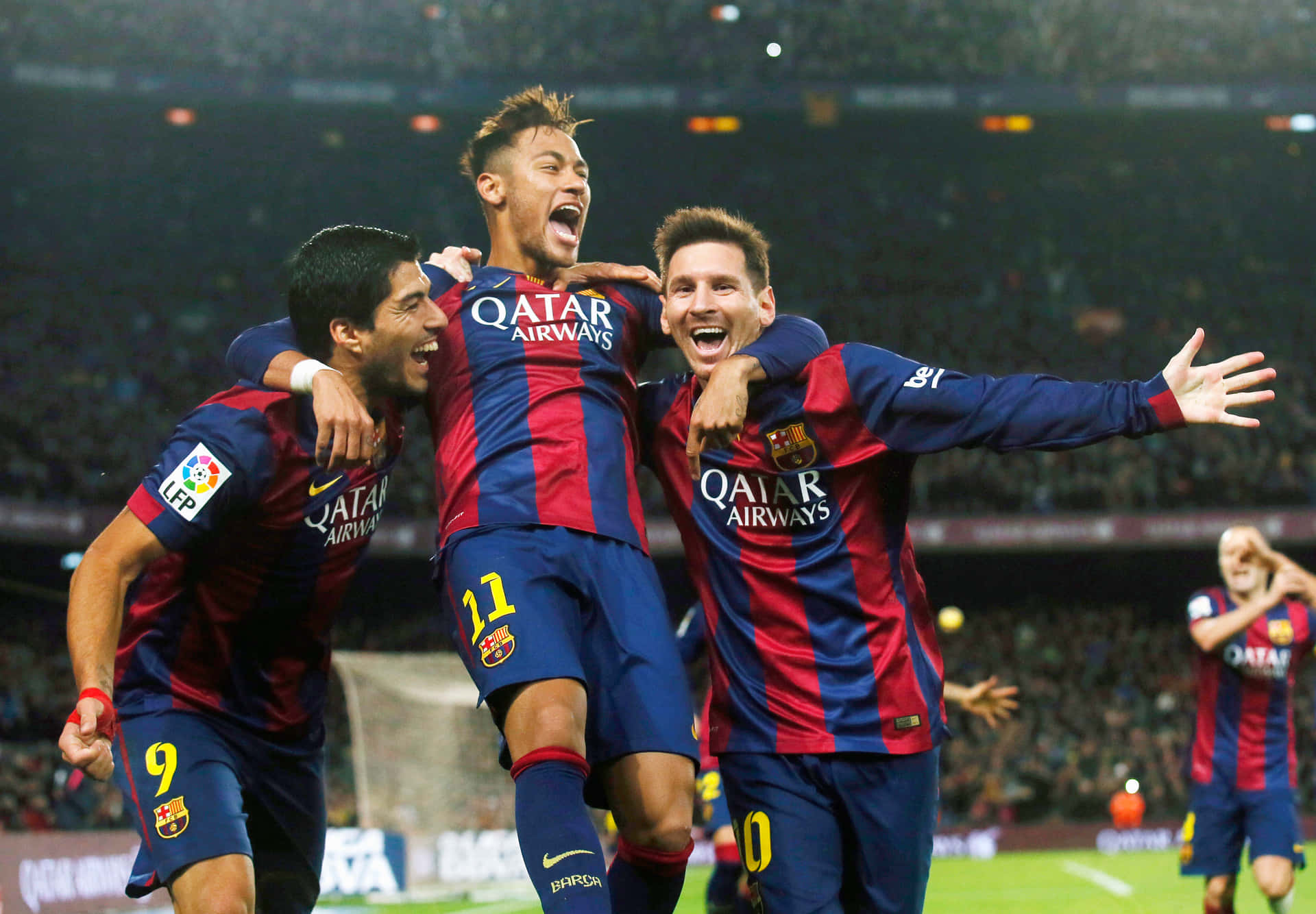 Msn Trio With Neymar Jumping Background